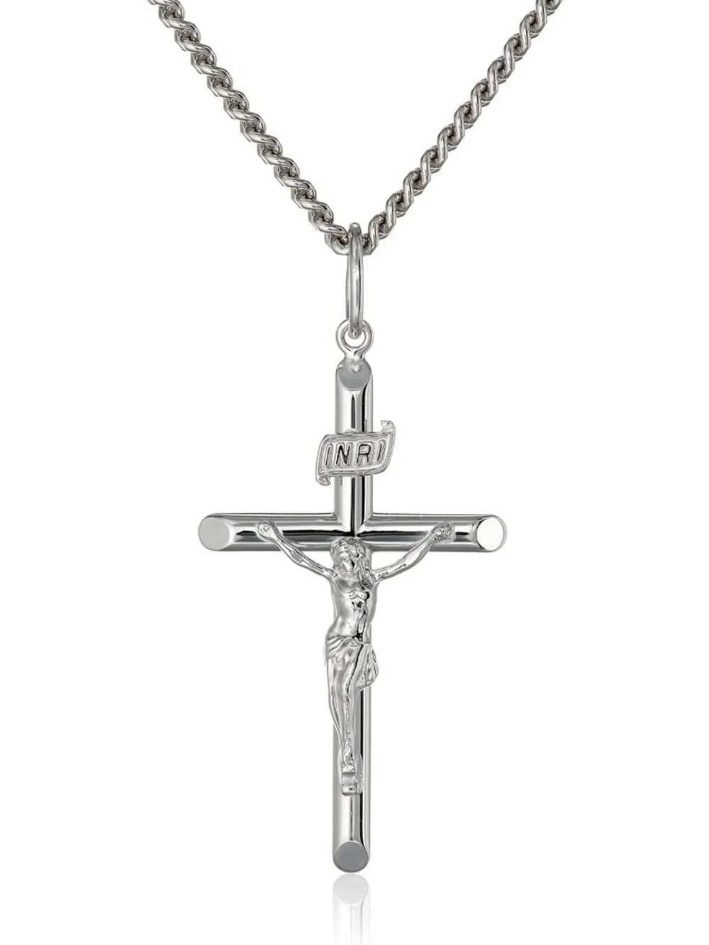Sterling Silver Crucifix Cross Pendant Necklace, 24